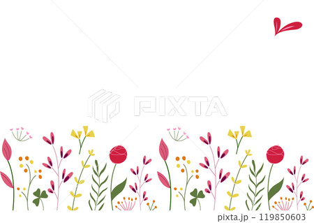 Horizontal white banner. Flat-style summer botanical illustration isolated on a white background. Horizontal white banner. Flat-style summer botanical illustration isolated on a white background. 119850603