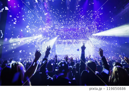 Night concert with a cheering crowd! 119850886