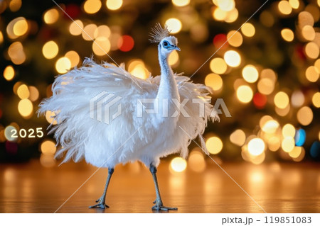 White peacock amid festive lights 119851083
