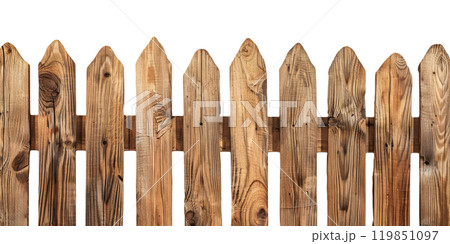 Rustic Wooden Fence for Garden Boundaries On Isolated Background 119851097