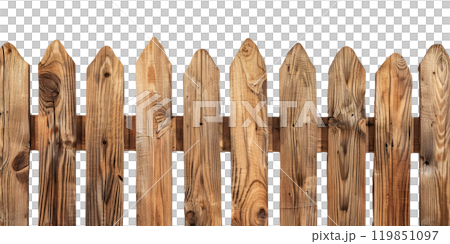 Rustic Wooden Fence for Garden Boundaries On Isolated Background 119851097