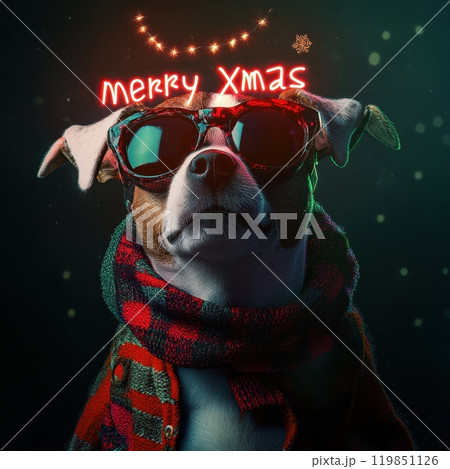 Festive dog celebrates Christmas cheer! 119851126