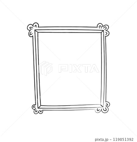 An illustration of square vintage blank painting frame. Victorian mirror hand drawn sketch. An illustration of square vintage blank painting frame. Victorian mirror hand drawn sketch. 119851392