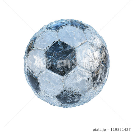 A soccer ball is frozen solid, its surface covered in icy crystals, isolated on a transparent background. A soccer ball is frozen solid, its surface covered in icy crystals, isolated on a transparent background. 119851427