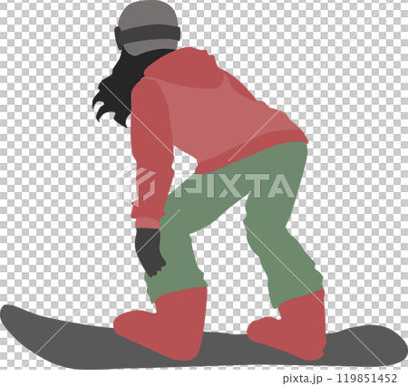Illustration of a woman snowboarding on a snowy mountain in winter Illustration of a woman snowboarding on a snowy mountain in winter 119851452