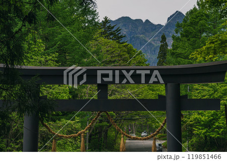 長野 戸隠神社 中社から戸隠山を望む 119851466