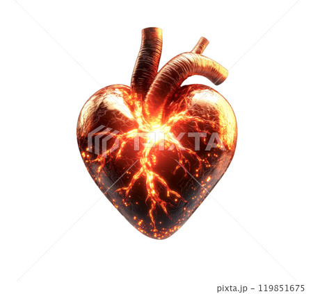 A fiery heart, radiating intense energy and passion, pulsates with life. A fiery heart, radiating intense energy and passion, pulsates with life. 119851675