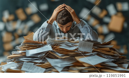 仕事が山積みのビジネスマン 119851991