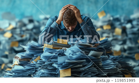 仕事が山積みのビジネスマン 119851995