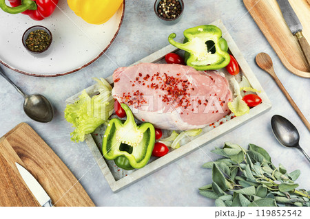 Piece of raw pork meat for cooking. 119852542