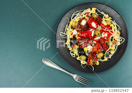 Salad of preserved soy sprouts and pickled vegetables. 119852547