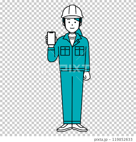 顯示智慧型手機螢幕的男性工作者(全身) 顯示智慧型手機螢幕的男性工作者(全身) 119852633