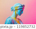 Marble classical sculpture covered with dripping colorful paint. Greek statue in paint stains. Modern art minimalist creative concept. Grunge art, creativity, imagination, party, vandalism 119852732