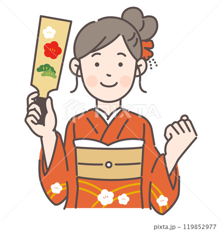 羽子板をする振袖の女性 119852977