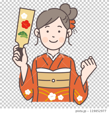 羽子板をする振袖の女性 119852977