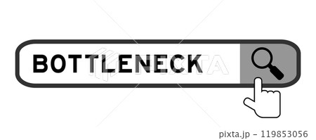 Search banner in word bottleneck with hand over magnifier icon on white background Search banner in word bottleneck with hand over magnifier icon on white background 119853056