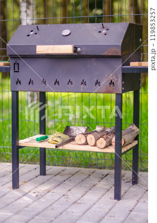 barbecue grill. Equipment for cooking . High quality photo barbecue grill. Equipment for cooking . High quality photo 119853257