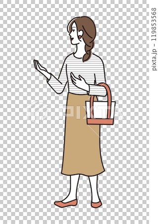 Woman speaking with hands outstretched 119853568