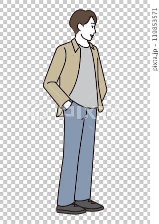 站立用他的在他的口袋的手的一個人 119853571