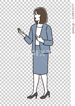 手を広げて話すスーツの女性 手を広げて話すスーツの女性 119853577