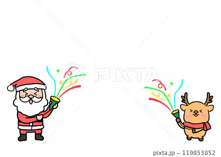 クラッカーを鳴らすサンタクロースとトナカイのイラスト素材 119853852