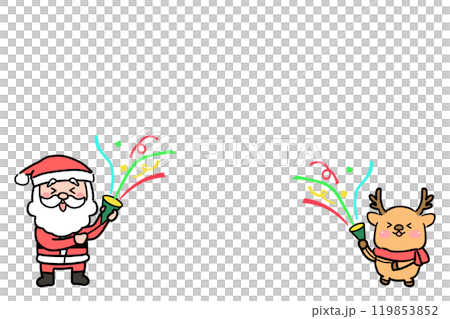 クラッカーを鳴らすサンタクロースとトナカイのイラスト素材 119853852