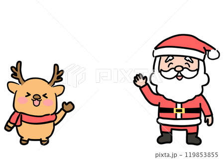 案内をするサンタクロースとトナカイのイラスト素材 119853855