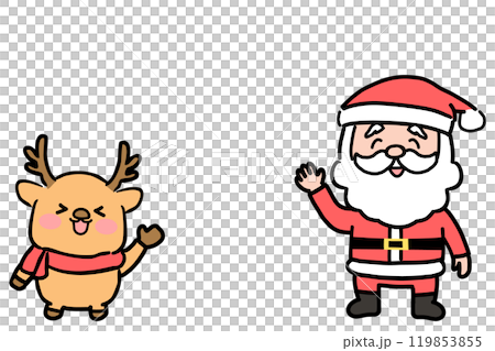 案内をするサンタクロースとトナカイのイラスト素材 119853855
