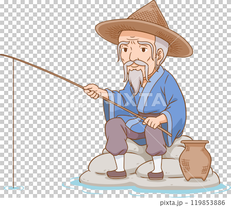 Cartoon character of ancient Chinese fisherman. 119853886