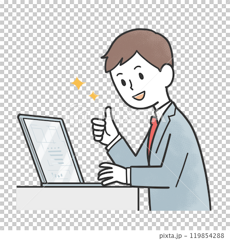 満足げにパソコンで仕事をする会社員 119854288