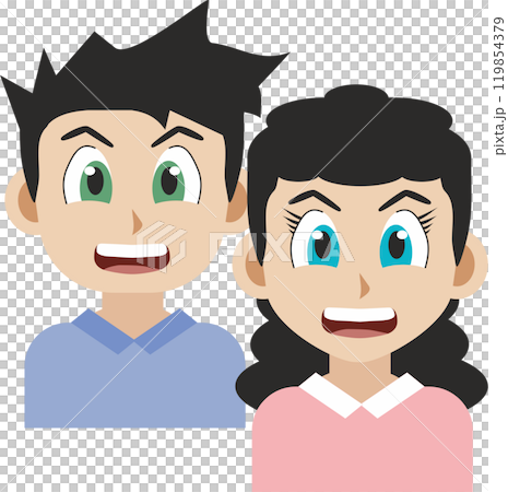 Japanese manga style illustration of a smiling young adult boy with girlfriend front view 119854379
