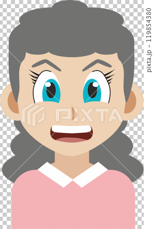 Japanese manga style illustration of a gray haired old woman smiling front view Japanese manga style illustration of a gray haired old woman smiling front view 119854380