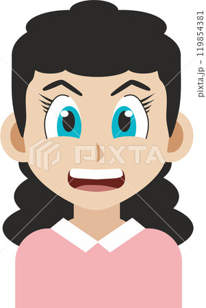 Japanese manga style illustration of a smiling young adult girl front view 119854381