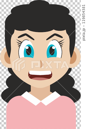 Japanese manga style illustration of a smiling young adult girl front view 119854381