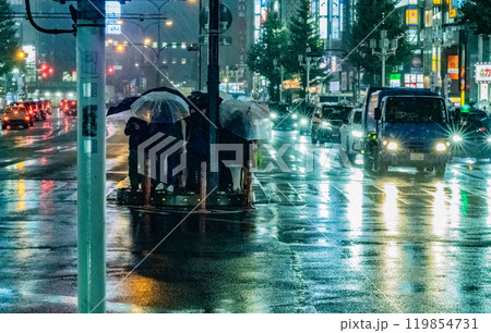 雨の降る夜の横断歩道に取り残された 119854731