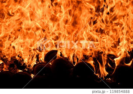 Fire flame background from the combustion of natural materials. 119854888