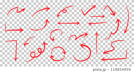 簡單的筆手寫箭頭設定向量紅色 簡單的筆手寫箭頭設定向量紅色 119854959