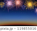 Colorful fireworks celebration and the twilight sky background. 119855016