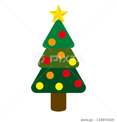 シンプルでフラットな白バックのクリスマスツリーのイラスト 119855029