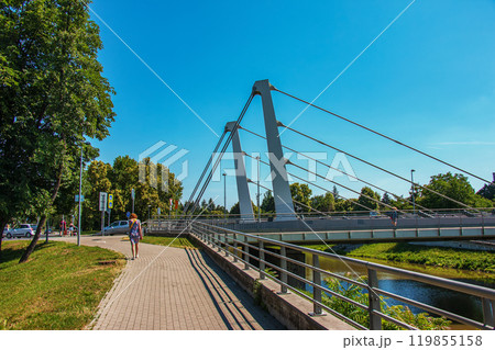 Bridge on river Nitra. Modern architecture. 119855158