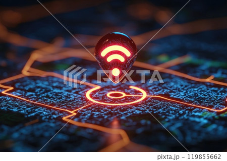 WiFi Signal Indicator on Digital Map Display WiFi Signal Indicator on Digital Map Display 119855662