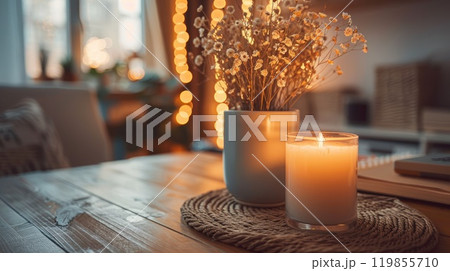 A clean and simple workspace, Decorated with minimal accessories and soft bokeh lighting A clean and simple workspace, Decorated with minimal accessories and soft bokeh lighting 119855710