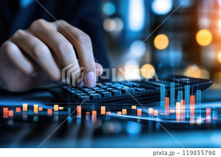 A person is using a calculator to add numbers 119855798