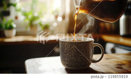 A coffee cup is being poured into a mug A coffee cup is being poured into a mug 119855919