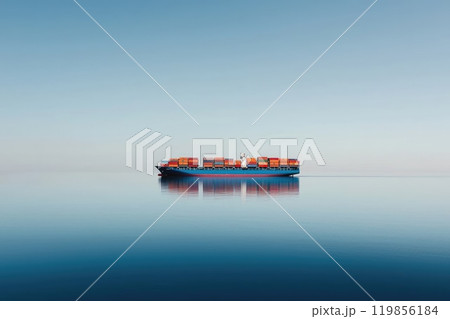 Container Ship Moving Through Calm Waters 119856184