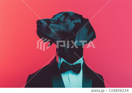 Stylish Dog in Formal Attire Against Vibrant Background Stylish Dog in Formal Attire Against Vibrant Background 119856234