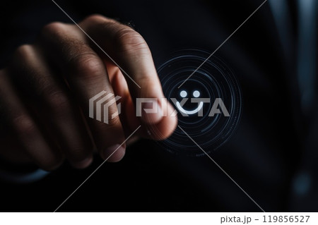 Businessman Activating Glowing Interface with Hand Businessman Activating Glowing Interface with Hand 119856527