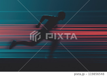 Dynamic Runner in Motion with Vibrant Background 119856548