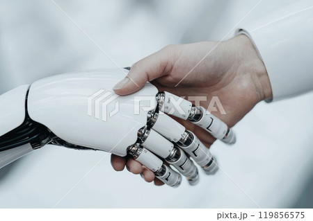 Futuristic Robot Nurse Gently Checking Blood Futuristic Robot Nurse Gently Checking Blood 119856575