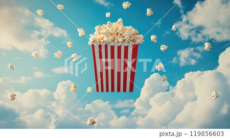 Floating Popcorn Box in a Scenic Sky 119856603